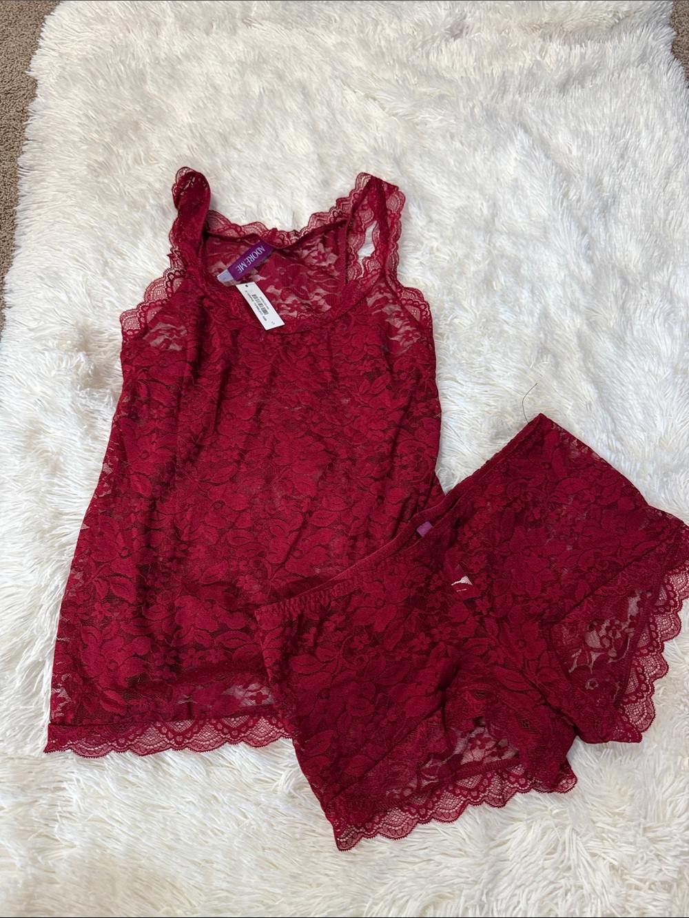 Adore Me Wine Red Lace Tank & Short Sleep Set
